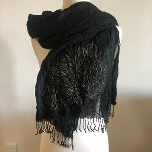 Coral print black scarf